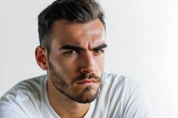 Obraz premium A focused man with intense concentration, separated from the environment, isolated from the background, with no background. Concept of determination and focus. Generative Ai.