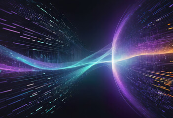 Obraz premium Digital background of technological operations, digital code flow, neural networks, artificial intelligence, transmission and encryption of data in digital archives,