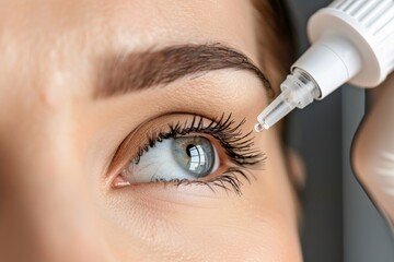 Detailed depiction of an eye receiving drops emphasizing precision and health care in ocular treatments