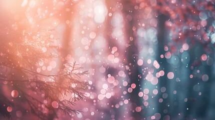 Blurred forest background with delicate pink bokeh