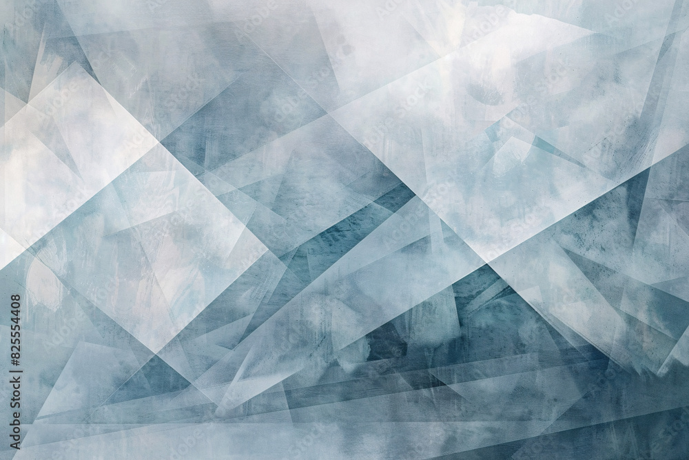 Poster abstract geometric pattern with overlapping translucent shapes in shades of blue and white