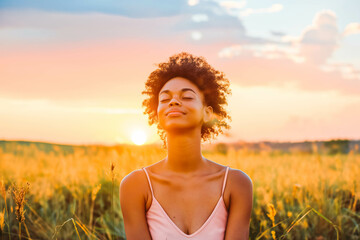 Obraz premium Passionate African American Environmentalist in Her 30s Advocating for Planet at Sunset, Preserving Nature with Zeal
