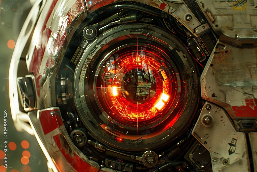 Poster robotic eye with intricate design showcasing the precision and advancements in artificial vision