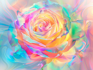 red and white rose macro close up shot beautiful and mysterious rose, patterns in iridescent colors, vibrant, elegant, mystical background, light mist, detailed