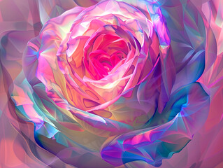 red and white rose macro close up shot beautiful and mysterious rose, patterns in iridescent colors, vibrant, elegant, mystical background, light mist, detailed
