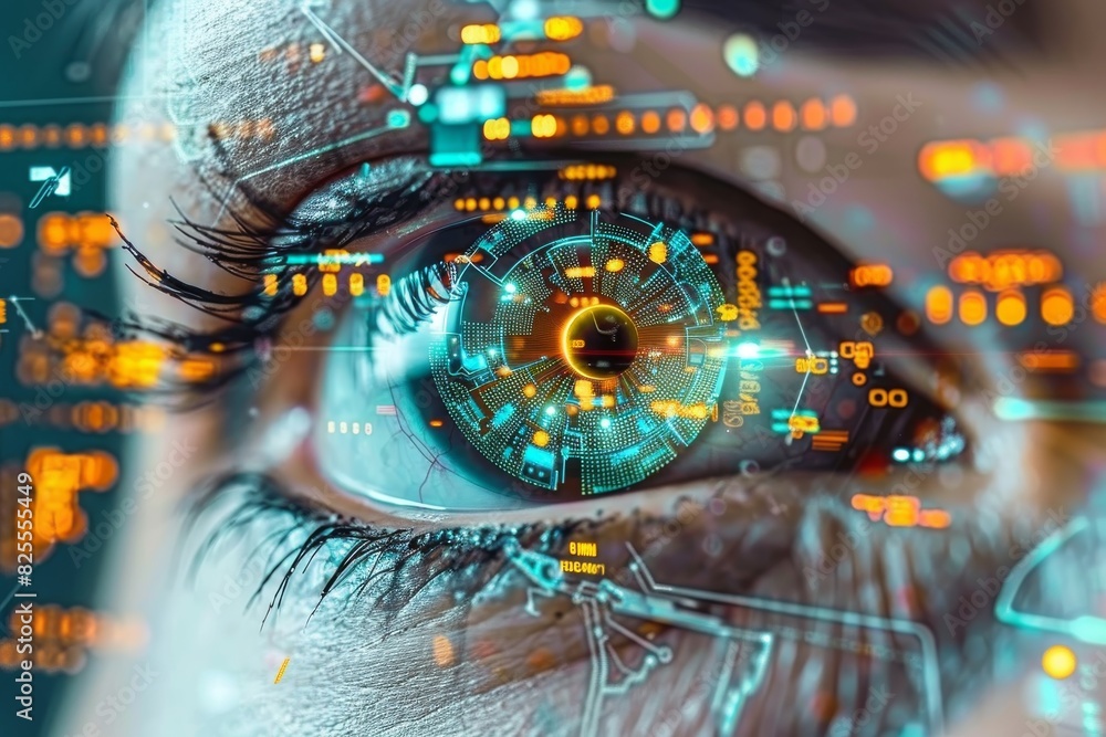 Aufkleber blue eye with tech interface representing the integration of advanced technology in vision health