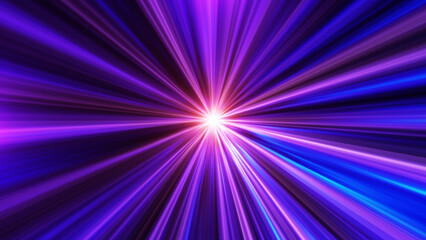 Abstract bright futuristic technology background of vibrant speed lines in the space. Future technology, sciecne, virtual reality and outer space exploration. Neon glowing rays of hyperspace jump.