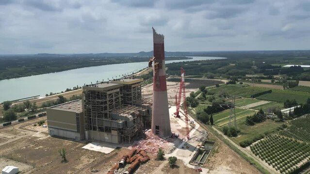 Aerial view of an old destroyed oil-fired thermal power plant in France