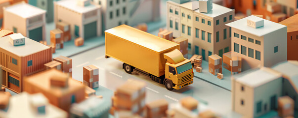 Miniature delivery truck in a model cityscape