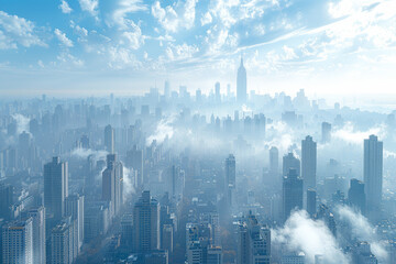 A panoramic view of a city skyline with skyscrapers from various countries, showcasing architectural diversity and global urbanization. Concept of global cityscapes and development. Generative Ai.