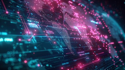 Naklejka premium Cybersecurity Network: High-Tech Interface with Dramatic Compositions