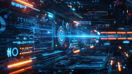 Fototapeta premium Dramatic High-Tech Interface: Cybersecurity Network with Copy Space