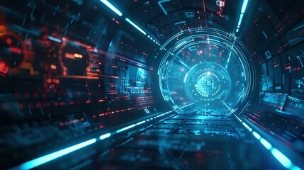 Fototapeta premium Dramatic High-Tech Interface: Cybersecurity Network with Copy Space