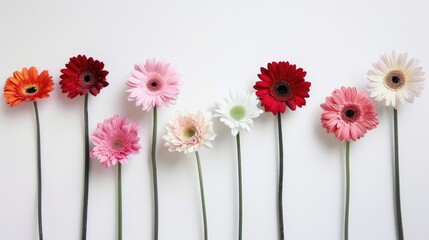 Gerbera flowers exhibited against a white backdrop
