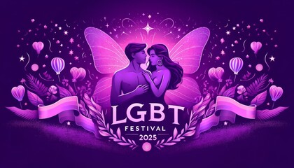 LGBT flag rainbow 2025 Pride festival Month holiday purple Vector illustration