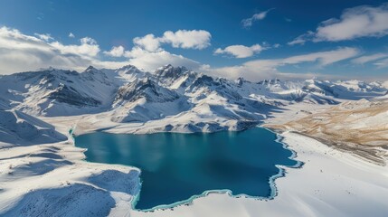 Aerial Panoramic View Of The Snowing Mountains