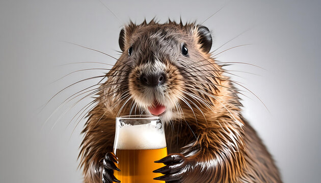 Beaver Enjoying a Beer Moment