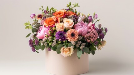 A bouquet of flowers presented in an elegant gift box, a thoughtful gesture for any occasion.