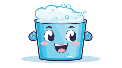 Funny soap foam bucket character with smiling human