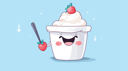Funny yogurt character with smiling human face in p