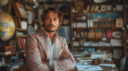 Fototapeta premium A Man Standing in a Small Store Surrounded by Merchandise