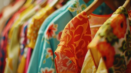 Vintage female clothing in vibrant colors on a hanger