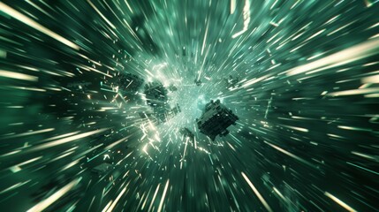 Obraz premium A zoomedin view of force carriers colliding and tering off in different directions.