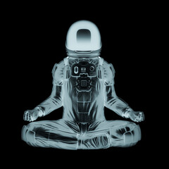 master astronaut is doing a relaxing meditation in yoga namaste pose