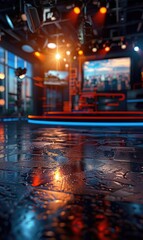 Obraz premium Newsroom backdrop: inside the newsroom, the dynamic environment and intricate processes behind delivering timely and accurate news to the public