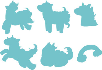 かわいいユニコーンのポップなシルエットイラストセット