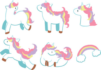 かわいいユニコーンのポップなイラストセット