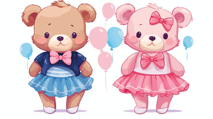 Hand drawn teddy bears for baby shower sketch vecto