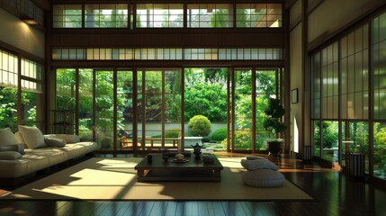 Living Room With A Serene, Zen-Like Atmosphere, Room Background Photos