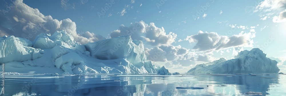Aufkleber Large iceberg floating in ocean waters, surrounded by clouds in the sky. Generative AI
