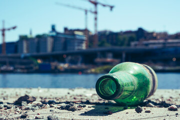 Close up of a empty bottle in city