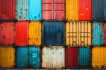background of stacked shipping and transport industry containers