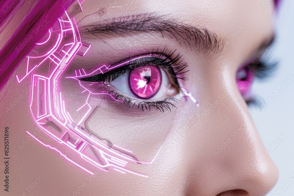 Poster high tech eye integrates advanced circuitry within, symbolizing the fusion of human sight and artifi