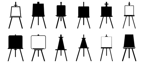 Easel silhouettes set, pack of vector silhouette design, isolated background
