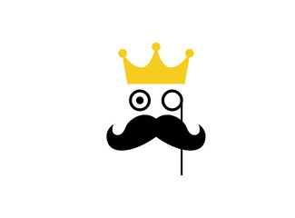 King logo gentleman prince with monocle eye and crown mustache  vector logo design illustration image