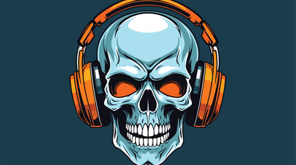 Human skull with tattoos wearing headphone earphone