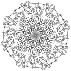 Fototapeta premium Mandalas para Colorir de flores passarinhos e jardim