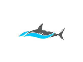 Naklejka premium Shark swim in the waves logo design illustration image