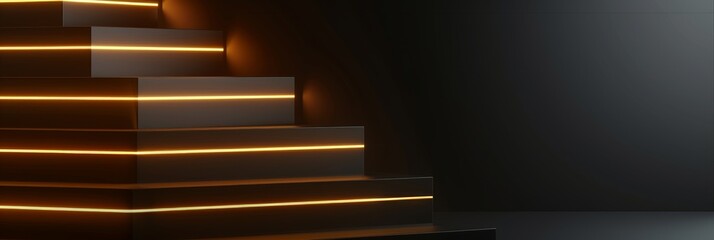 Modern victory podium with sleek geometric shapes and warm glow for success and celebration, sport competitions concept, wide banner