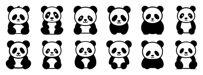 Panda silhouette set vector design big pack of illustration and icon