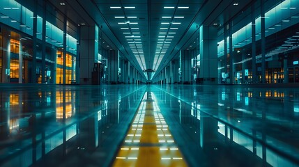 Obraz premium Aerial view of a busy airport terminal with planes parked at gates, resembling a kaleidoscope pattern, showcasing modern aviation infrastructure.