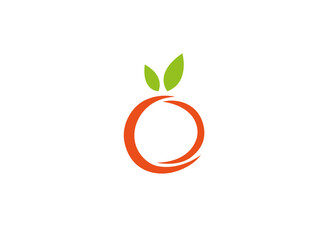 Orange fruit logo with leaves design illustration