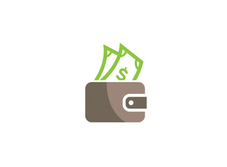 Wallet money logo cash in the pocket bag icon, save money symbol design illustration 