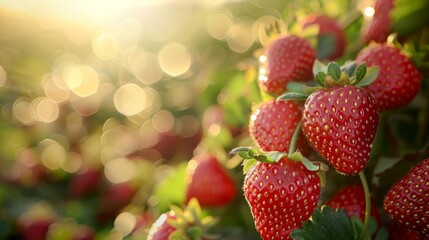 a bunch of ripe strawberries growing on a tree