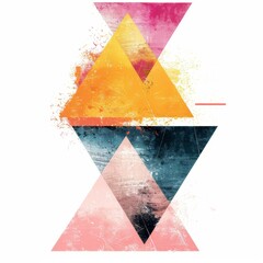 a colorful abstract design with triangles and a splash of paint