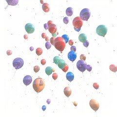 many colorful balloons flying in the air
